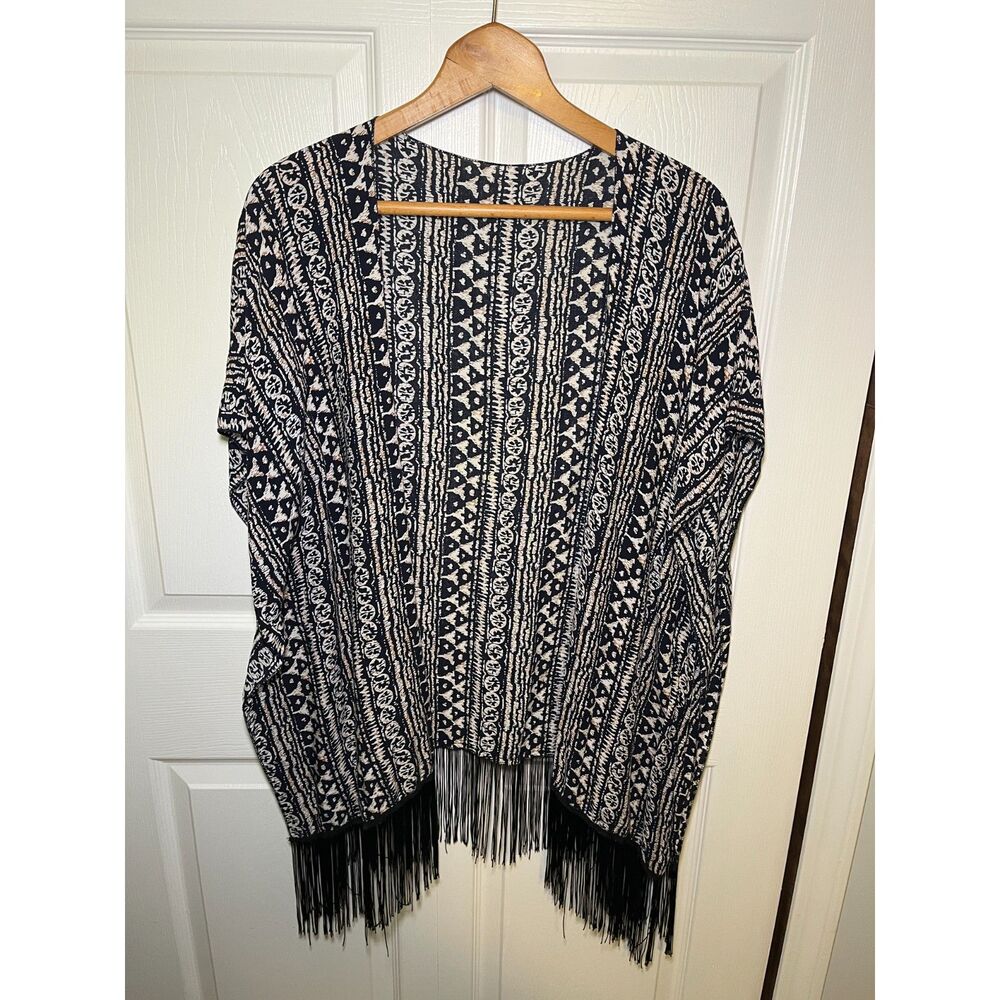 Boho Fringe Kimono Cardigan Womens One Size Tribal Open Front Cover Up